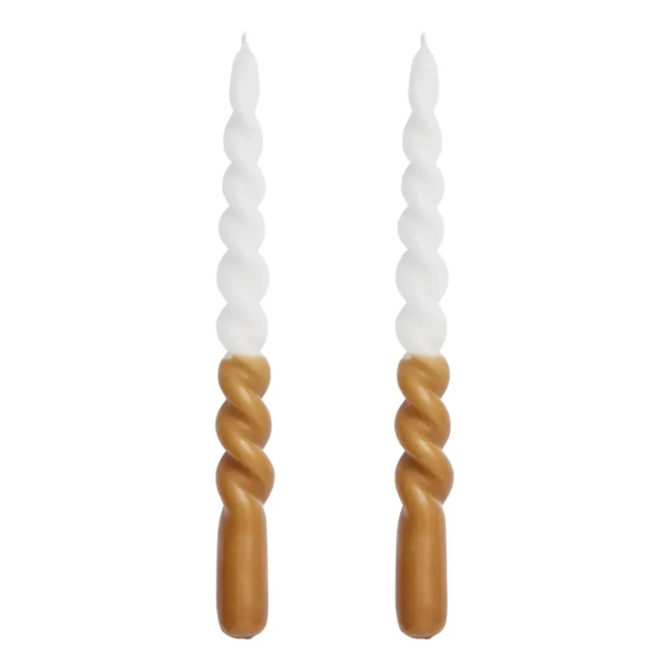 Bougies<Lene Bjerre Bougie bicolore torsadée Twisted 25 cm Lot de 2, Golden brown-white