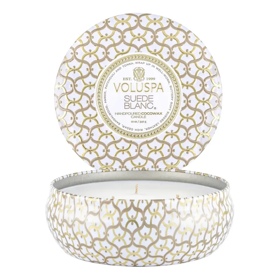 Bougies Parfumées & Diffuseurs<Voluspa Bougie parfumée Maison Blanc 3-wick Tin 40 heures, Suede Blanc