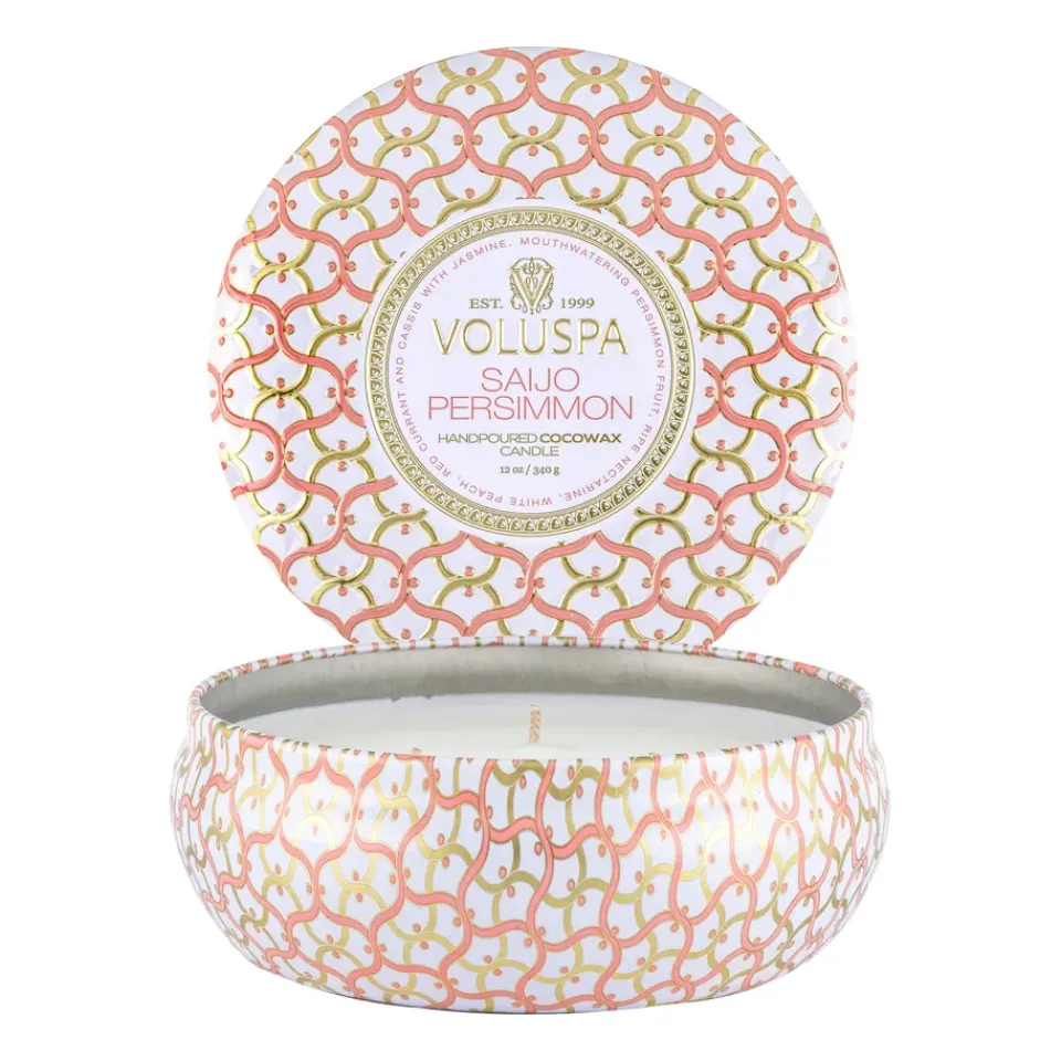 Bougies Parfumées & Diffuseurs<Voluspa Bougie parfumée Maison Blanc 3-wick Tin 40 heures, Saijo Persimmon