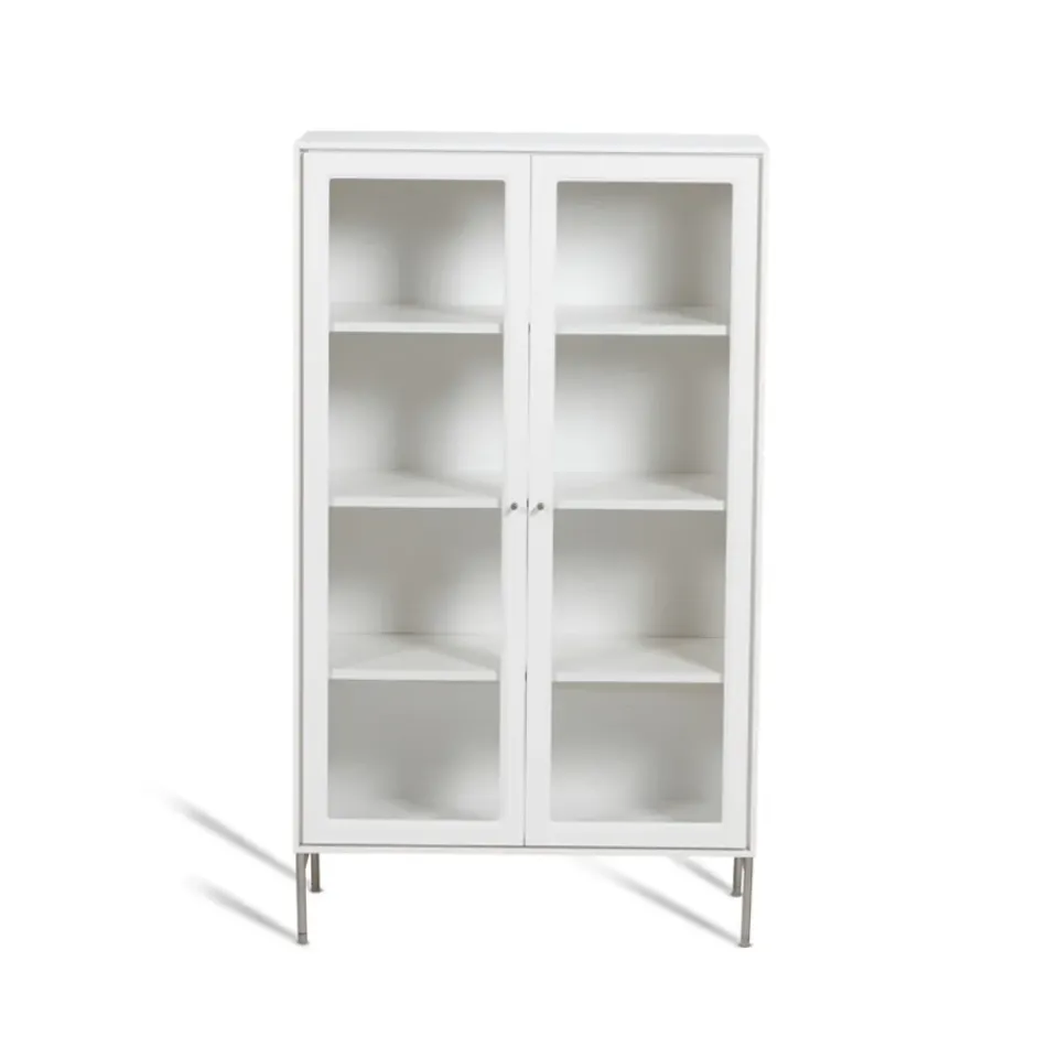 Vitrines & Présentoirs<Mavis Vitrine Volt 130 cm laquée blanche, Détails en acier inoxydable